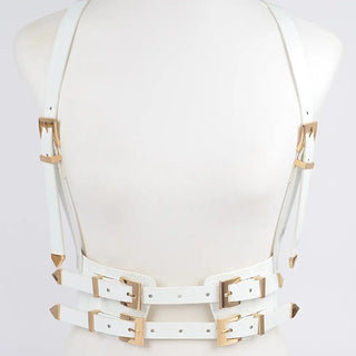 Plus Size Faux Leather Harness White/Gold