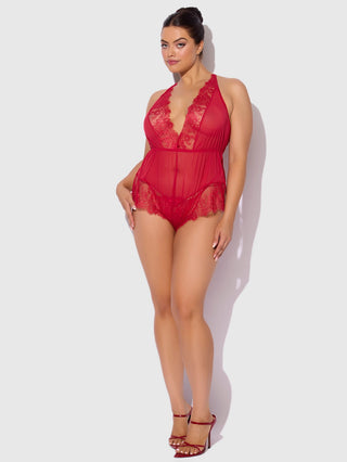 Mila Plus High Slit Red Teddy