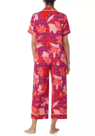 Crop Pant Pajama Set Satin - Floral Geo