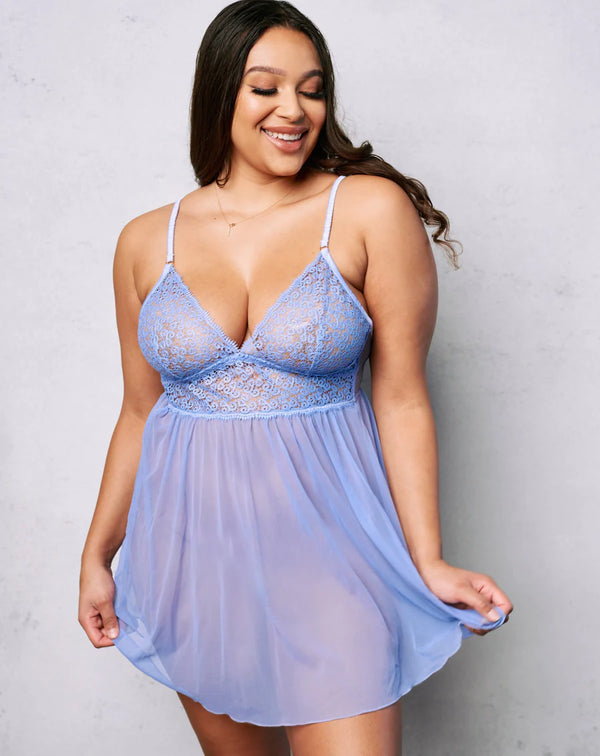 Embroidered Lace Mini Slip Periwinkle