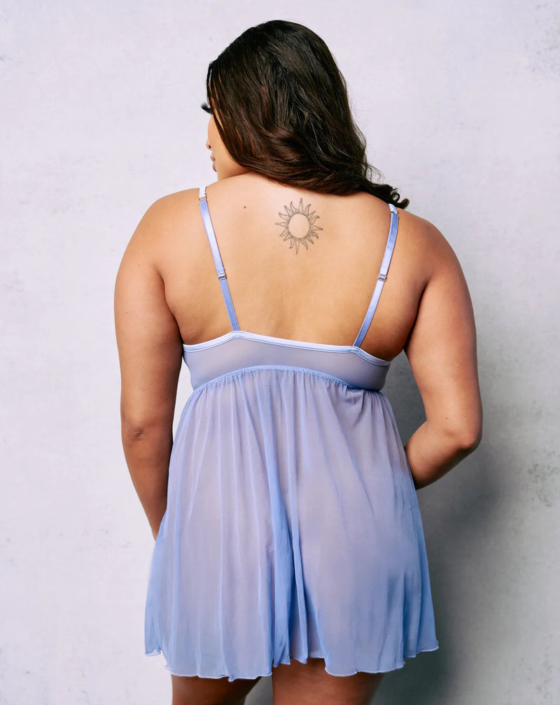 Embroidered Lace Mini Slip Periwinkle