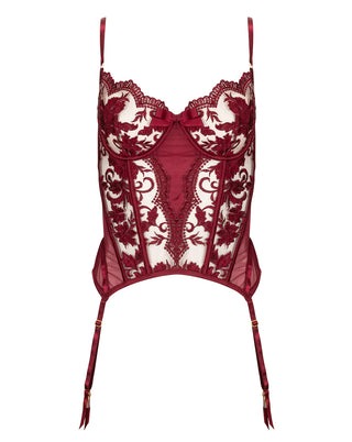Embroidered Merrywidow/Thong Set Ruby Wine