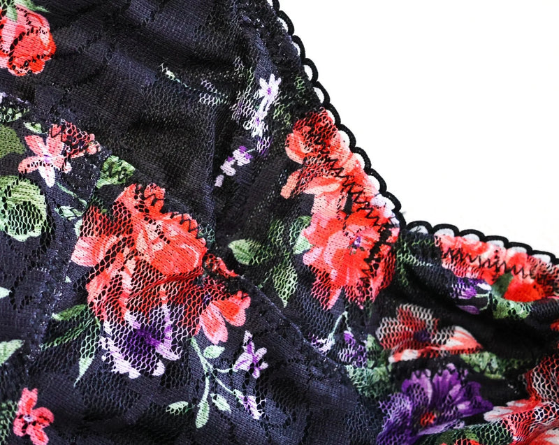 Retro Lace V-Neck Bodysuit Black Floral