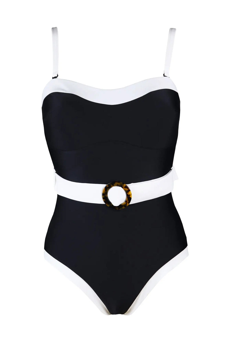 Belted Control Swimsuit Black/White