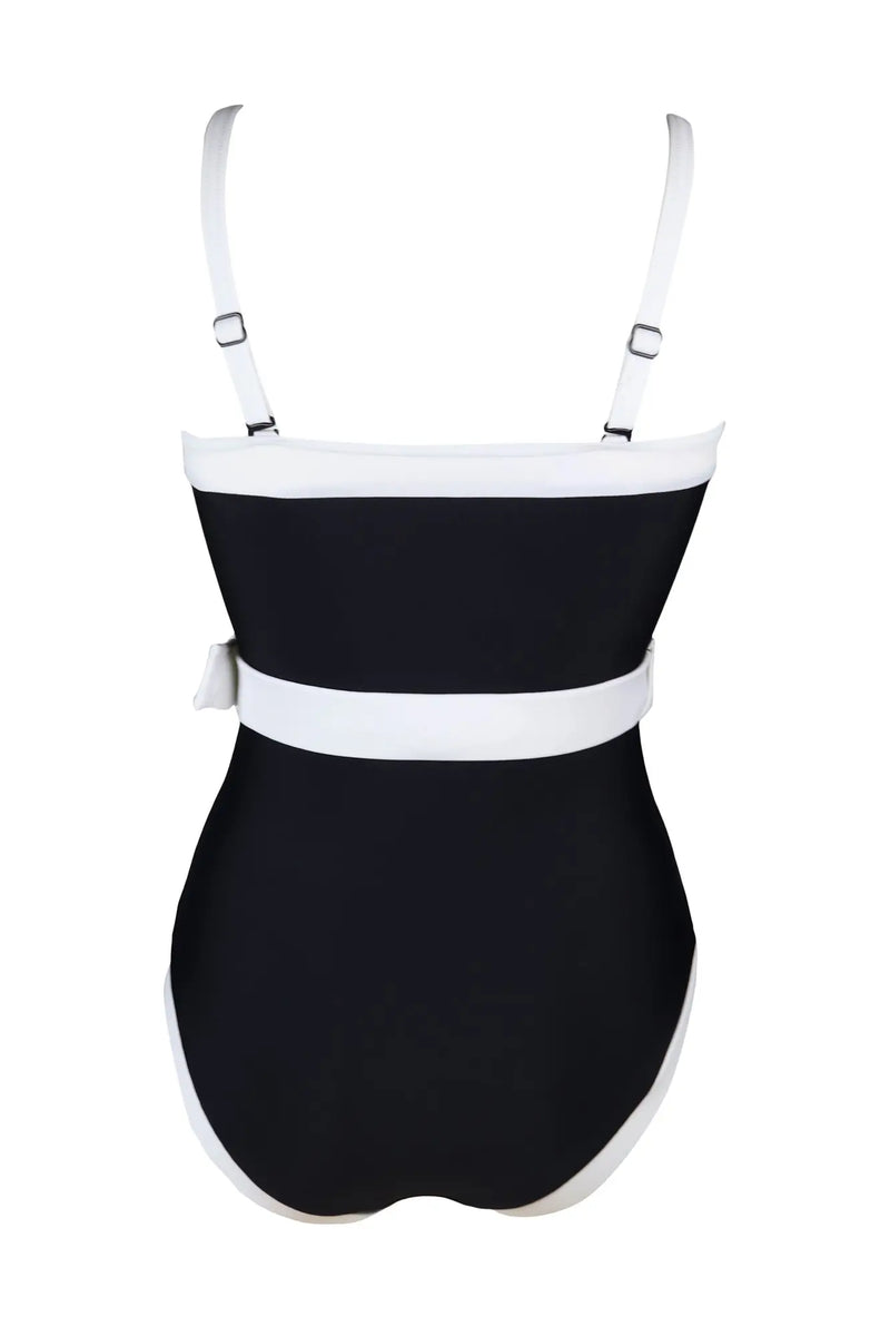 Belted Control Swimsuit Black/White