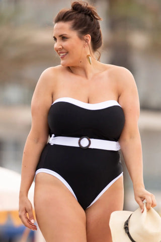 Belted Control Swimsuit Black/White