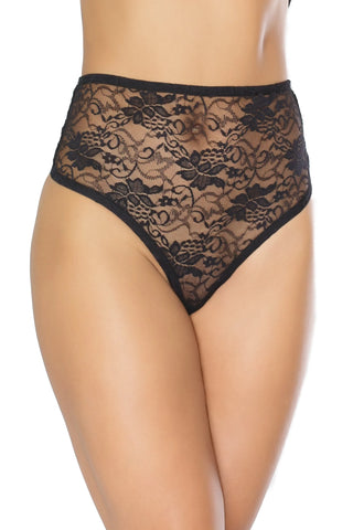 High Waisted Lace Thong Black