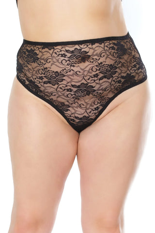 High Waisted Lace Thong Black