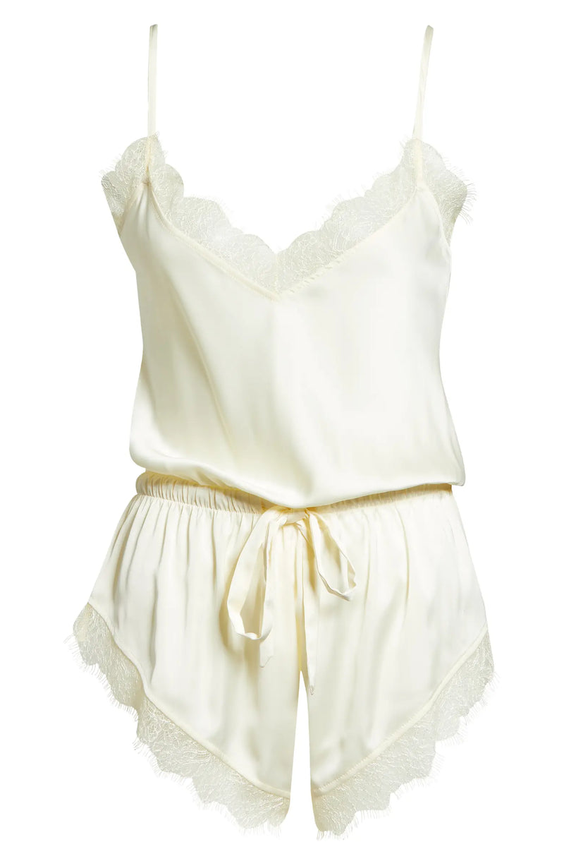 Satin & Lace Romper Ivory