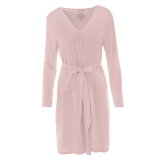 Curvaceous Cozy Bamboo Lounge Robe with Pockets Baby Rose