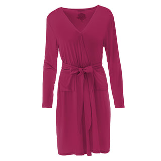 Curvaceous Cozy  Bamboo Lounge Robe with Pockets Berry