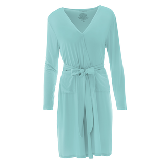 Curvaceous Cozy Bamboo Lounge Robe with Pockets Summer Sky