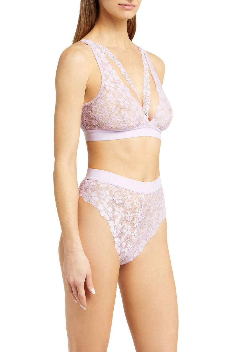 Strappy Lace Longline Bralette Set Lilac