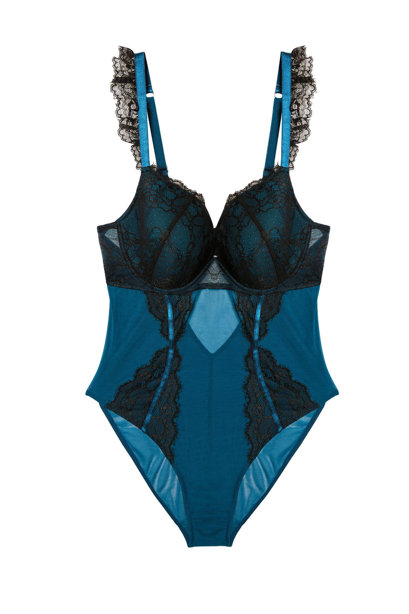Persephone Teal and Black Lace Wired Teddy